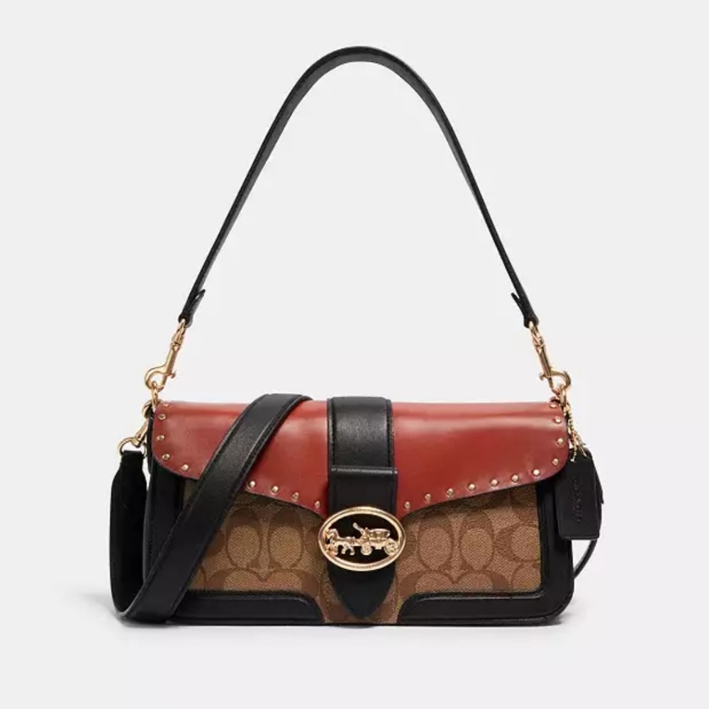 Georgie Shoulder Bag In Colorblock Signature Canvas With Rivets - Picture 3 of 8